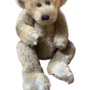 Vintage Ty Inc. 1999 Plush Teddy Bear Blue Brown Fur With Grey Ribbon